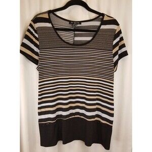 Elie McCarthy Women's Top Size XL Stripe Design Short Sleeve Black